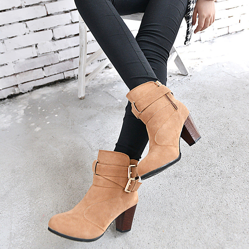 Leather Casual Women Pumps Ankle High Heel Boots - Carvan Mart