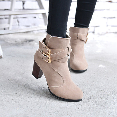 Leather Casual Women Pumps Ankle High Heel Boots - Carvan Mart
