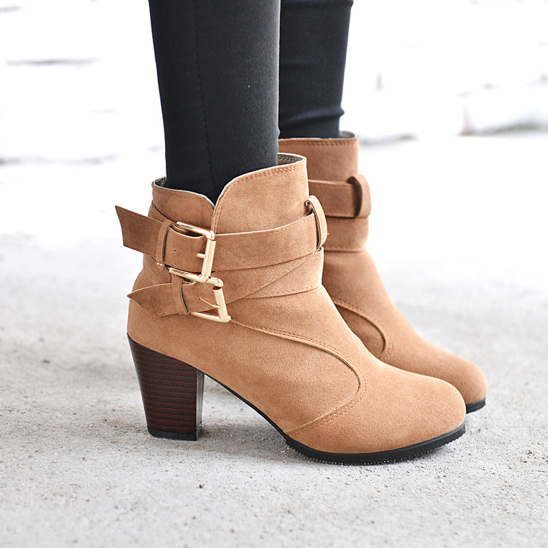 Leather Casual Women Pumps Ankle High Heel Boots - Carvan Mart