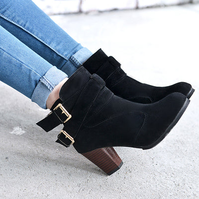 Leather Casual Women Pumps Ankle High Heel Boots - - High Heels - Carvan Mart