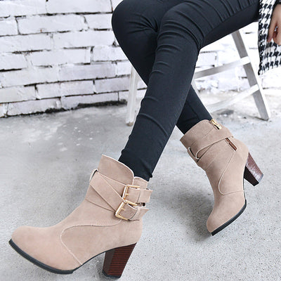 Leather Casual Women Pumps Ankle High Heel Boots - Carvan Mart