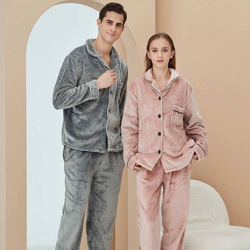 Lovers Fashion Pajamas Couple Set Coral Fleece Thickened Loungewear Suit - - Suits & Sets - Carvan Mart