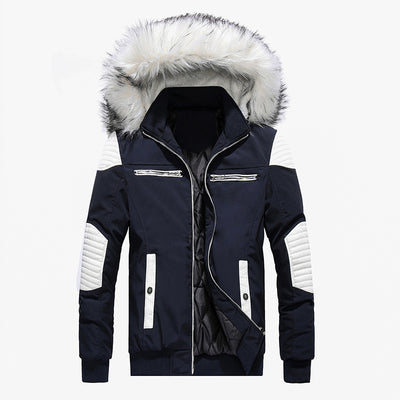 Stylish Winter Coats Large Fur Collar Men's Hooded Bomber Cotton Jacket - Carvan Mart