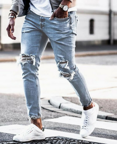 New Ripped Skinny Jeans mens Streetwear - Carvan Mart