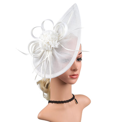 Fascinator Hat Linen Bridal Fashion Headdress Flower Socialite Billycock Hat - White - Women's Hats & Caps - Carvan Mart