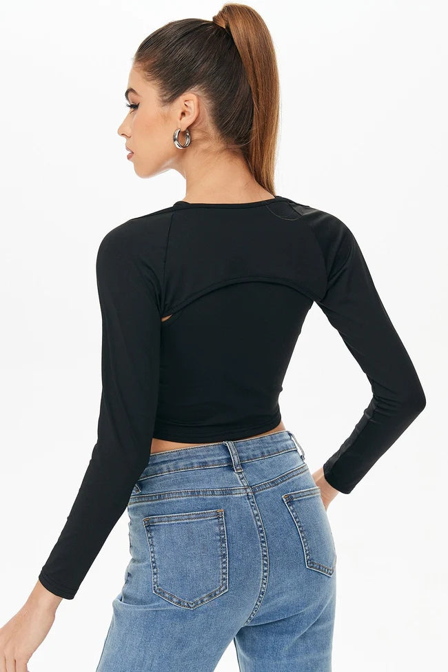 The New Cubs Round Neck Hollow Cross -body Solid Color Off -the -shoulder Long -sleeved Street Tide Bottoming Shirt - - Blouses & Shirts - Carvan Mart