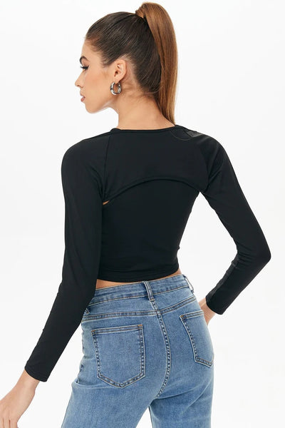 The New Cubs Round Neck Hollow Cross -body Solid Color Off -the -shoulder Long -sleeved Street Tide Bottoming Shirt - Carvan Mart