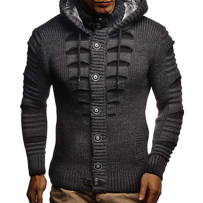 Sweater Men's Hooded Knitted Cardigan Jacket - Dark Grey - Men's Sweaters - Carvan Mart