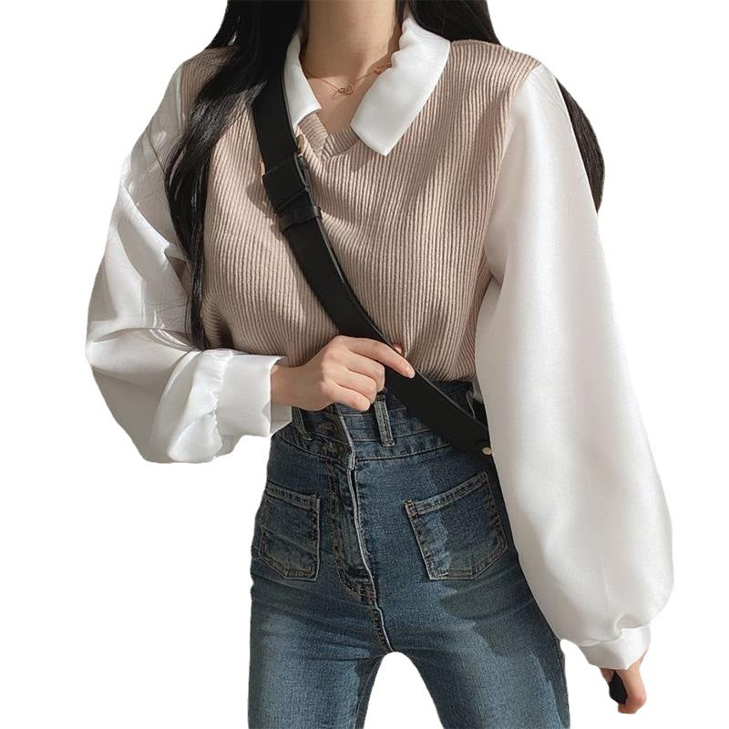 Patchwork Long Sleeve Loose Contrast Color And Versatile Top - - Winter Tops - Carvan Mart