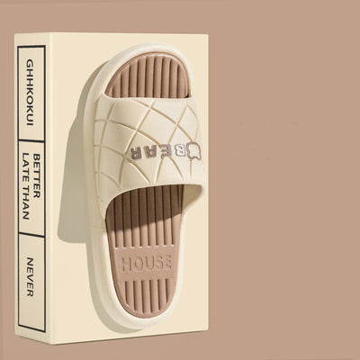 Bear House Shoes Anti-slip Striped Lozenge Texture Slippers For Women - Carvan Mart