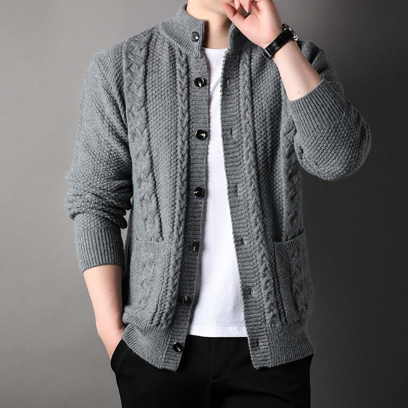 Thick Knit Cardigan Retro Jacquard Loose-fitting Sweater Jacket - Carvan Mart