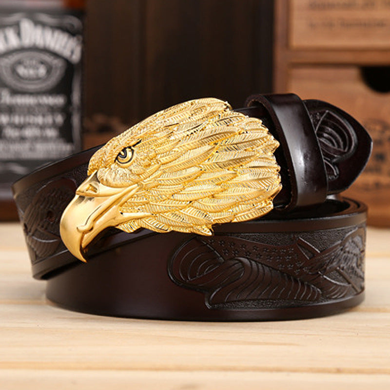 Men's Fashion Eagle Leather Belt - Gold coffee - Men's Belts - Carvan Mart