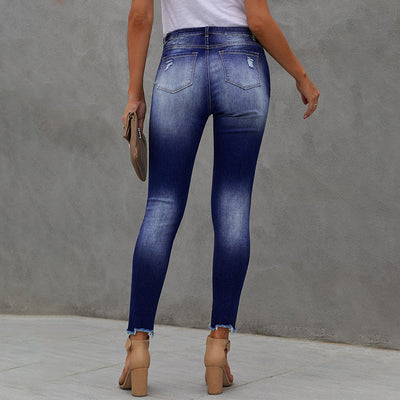 High Rise Cropped Denim Jeans for Women - Hand Worn Street Style Pencil Pants - - Women's Jeans - Carvan Mart