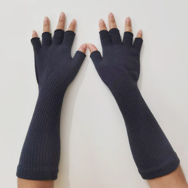 Fashion Elastic Solid Color Cold-proof Warm Half Finger Gloves - Carvan Mart