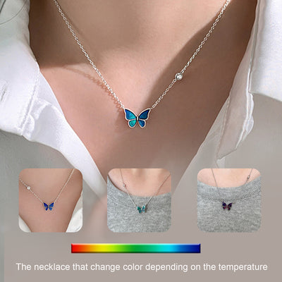 S925 Sliver Color-changed Butterfly Necklace Fashion Novelty Jewelry - - Necklaces - Carvan Mart