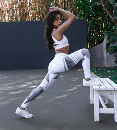 High Waist Reflective Yoga Pants for Women - Workout, Running, Printed Leggings - White - Leggings - Carvan Mart