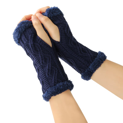 Rhombus Short Knitted Plus Fluff Thick Gloves - Dark Blue 6 Average Size - Women Gloves & Mittens - Carvan Mart