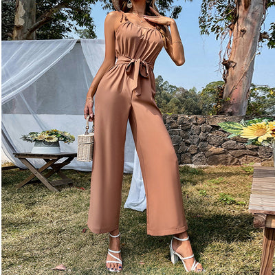 Sleeveless Culotte Jumpsuit Boho Belted Wide-Leg Jumpsuit - - Jumpsuits & Rompers - Carvan Mart