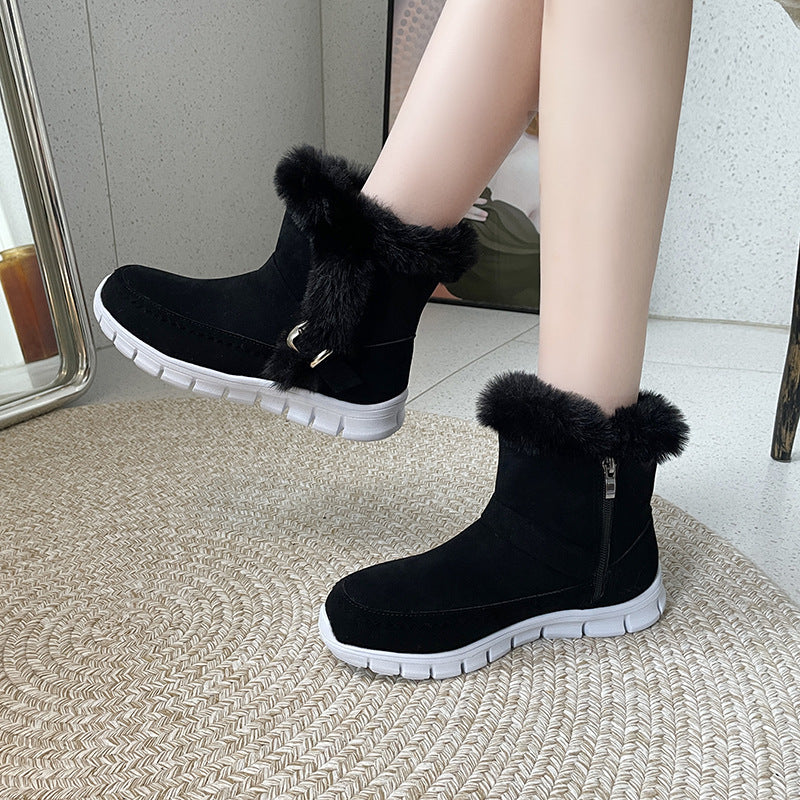 Women's Snow Boots Winter Warm Thickened Solid Color Plush Ankle Boots - Carvan Mart Ltd