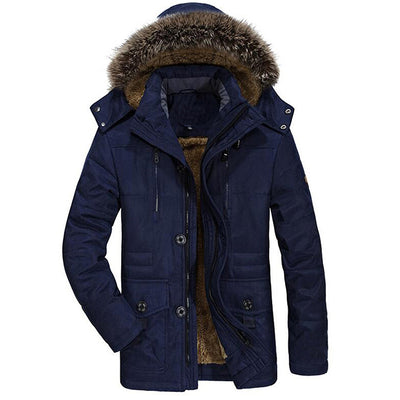 Winter Thick Casual Men Hooded Overcoats Windproof Parka Velvet Warm Coat - Blue - Men's Jackets & Coats - Carvan Mart