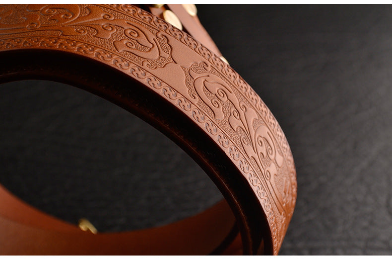 Men's Leisure Leather Belt With Woven Pattern - - Men's Belts - Carvan Mart