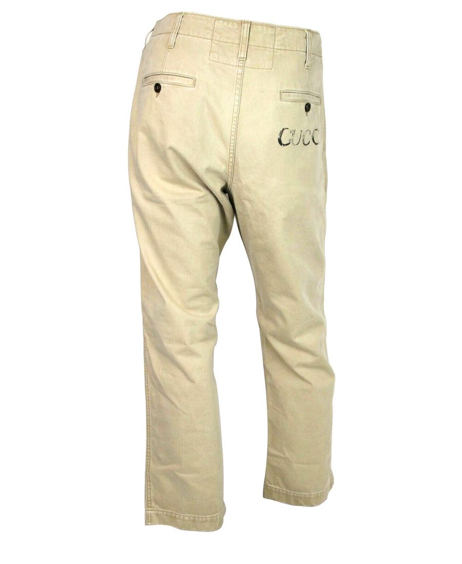 Light Brown Washed Cotton Pant Gucci Print - - - Gucci