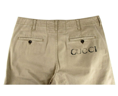 Light Brown Washed Cotton Pant Gucci Print - - - Gucci