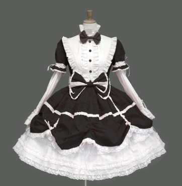 Lolita Dress with Lace Trim and Bowknot for Cosplay and Parties - Black and white - Prom Dresses - Carvan Mart