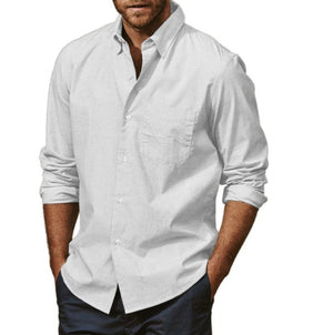 Trendy Linen Button-ups Fashion Men's Long-sleeve Shirt - White - Men's Shirts - Carvan Mart