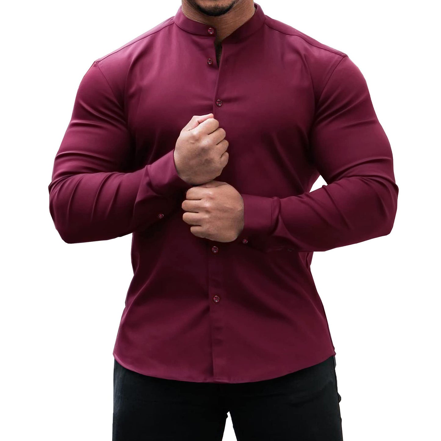 Long Sleeve Shirt Men Casual Button Down Slim Tops Solid Color Casual Mens Clothing - Carvan Mart Ltd