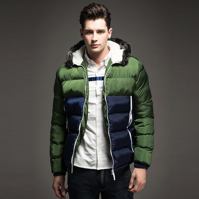 Winter Fashion Padded Coat Stitching Hood - - Men's Jackets & Coats - Carvan Mart