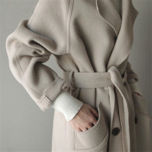Ladies Mid-length Double-sided Woolen Coat With Waist - Carvan Mart