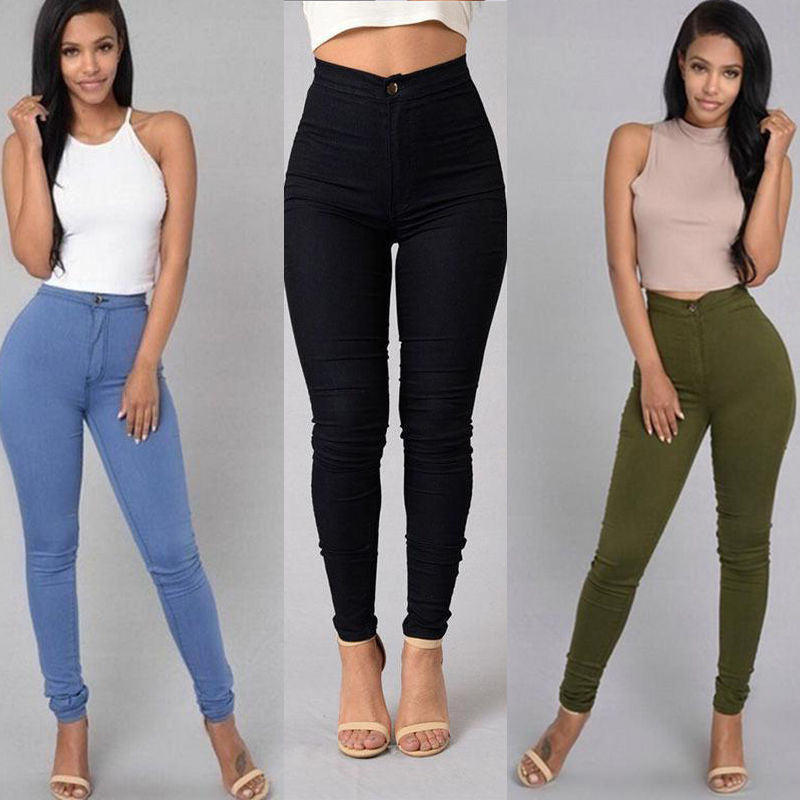 Leggings thin waist stretch pencil pants tight candy colored jeans - Carvan Mart