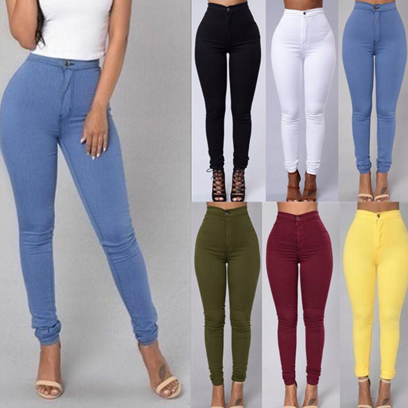 Leggings thin waist stretch pencil pants tight candy colored jeans - Carvan Mart