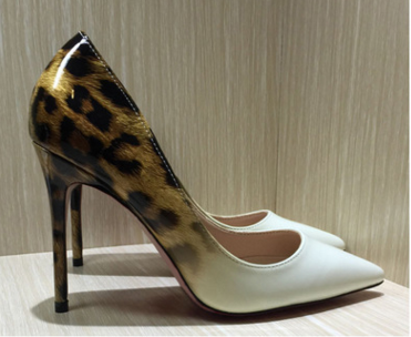 Shallow mouth pointed fine with color matching leopard sexy fashion high heels - Carvan Mart
