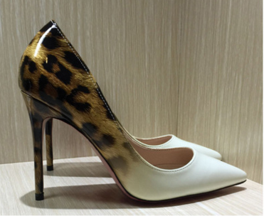 Shallow mouth pointed fine with color matching leopard sexy fashion high heels - White - High Heels - Carvan Mart