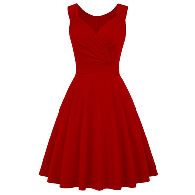 Women's Light V-Neck Cocktail Dress - Elegant Polyester Dress with Lining - Red - Cocktail Dresses - Carvan Mart