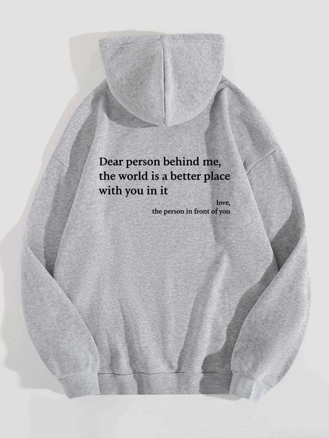 Women's Plush Letter Printed Hoodie - Kangaroo Pocket Drawstring Pullover - Grey - Women's Hoodies & Sweatshirts - Carvan Mart