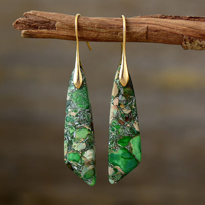 Bohemian Emperor Stone Geometric Pendant Earrings - Green Gold - Earrings - Carvan Mart