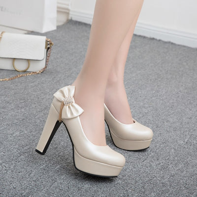 Elegant Bow High Heels - Perfect for Special Occasions - Beige - High Heels - Carvan Mart