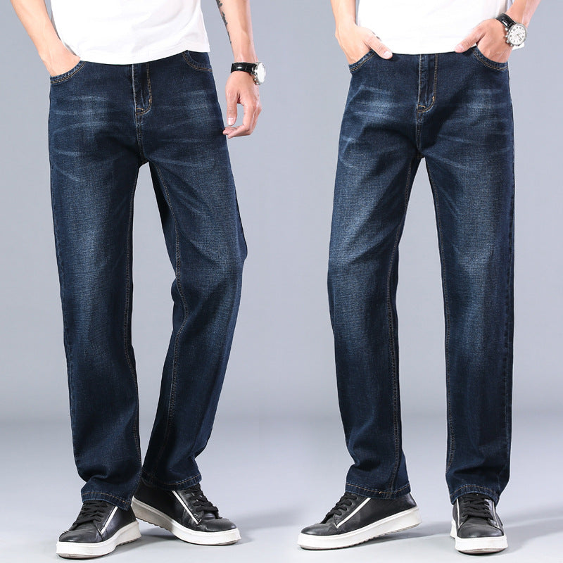 Men's Relaxed Fit Loose Straight Jeans - Comfortable Mid-Waist Cotton Pants - - Men's Jeans - Carvan Mart