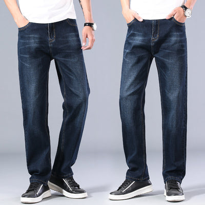 Men's Relaxed Fit Loose Straight Jeans - Comfortable Mid-Waist Cotton Pants - Carvan Mart