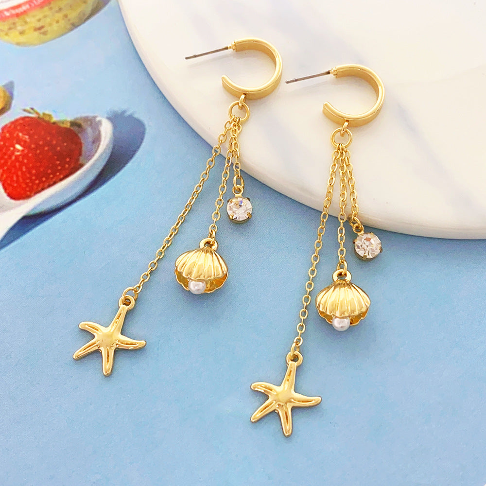 Starfish Shell Micro Inlaid Long Tassel Special Graceful Earrings - Carvan Mart