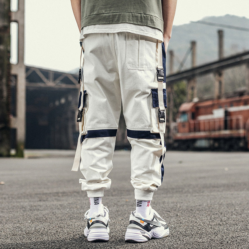 Cotton Linen Cargo Pants Pocket Contrast - Carvan Mart