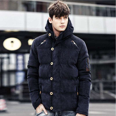 Autumn and winter men's hooded padded corduroy down cotton men's casual wild trend coat - Carvan Mart