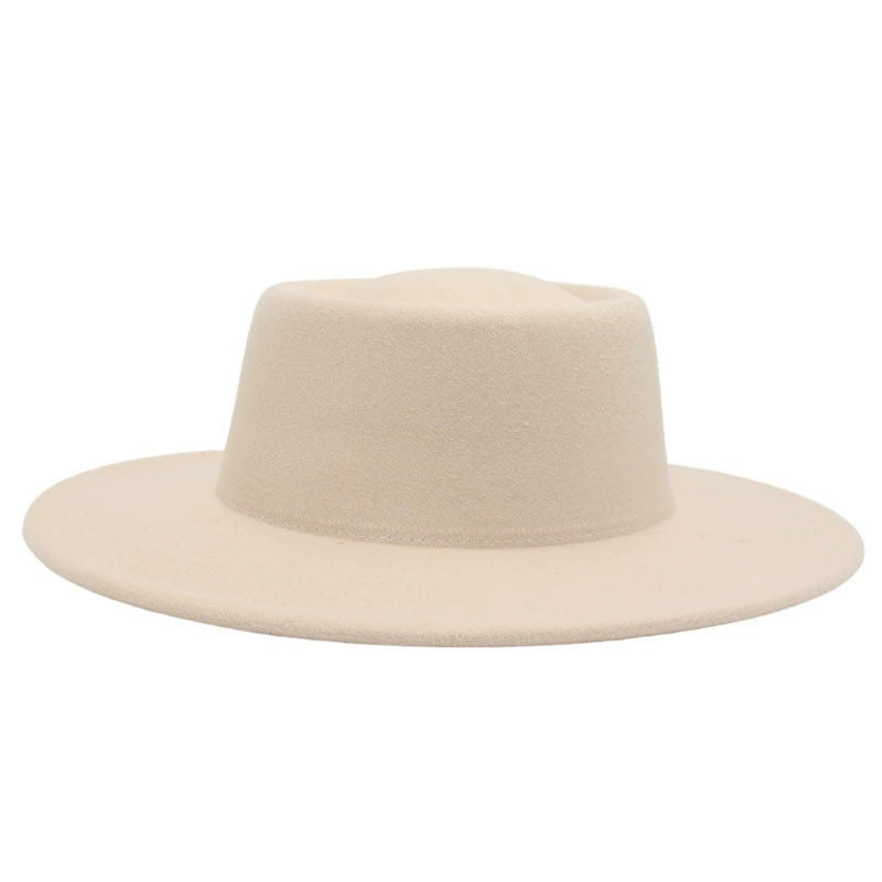 Retro Fedora 8cm Wide Brim Solid Color Concave-convex Dome Woolen Hat - Carvan Mart