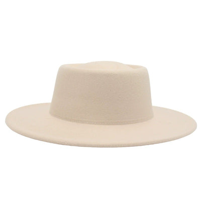 Retro Fedora 8cm Wide Brim Solid Color Concave-convex Dome Woolen Hat - Beige Average Size - Men's Hats & Caps - Carvan Mart