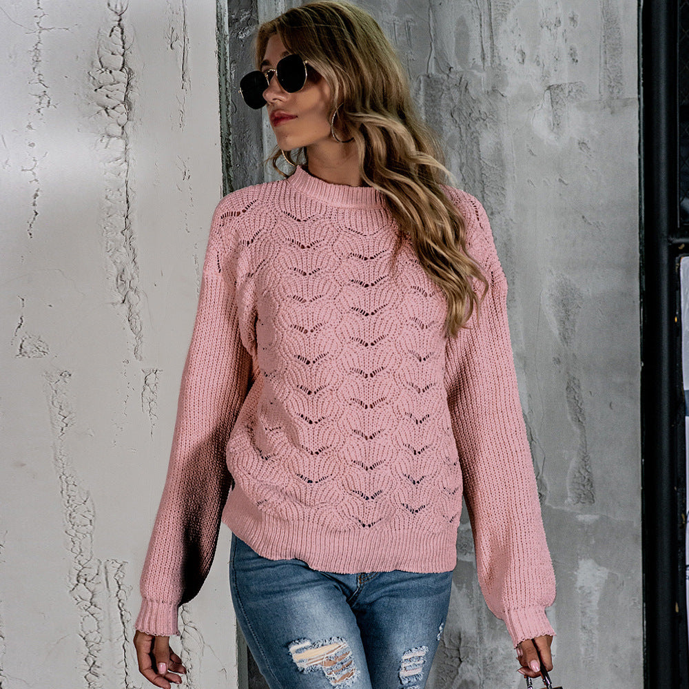 Hollow-out Solid Color Knitted Top - Pink - Winter Tops - Carvan Mart