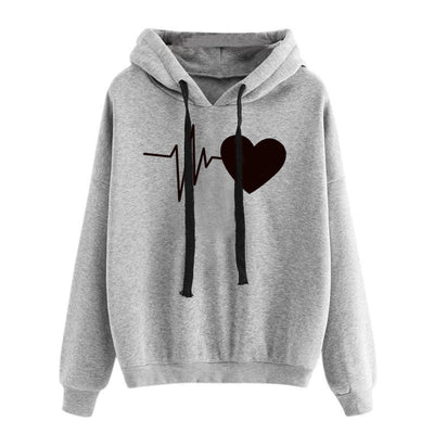 Heart Print Streetwear Hoodies Women Sweatshirt Spring Autumn Long Sleeve Hoodie Clothes - Grey - Women Hoodies & Sweatshirts - Carvan Mart