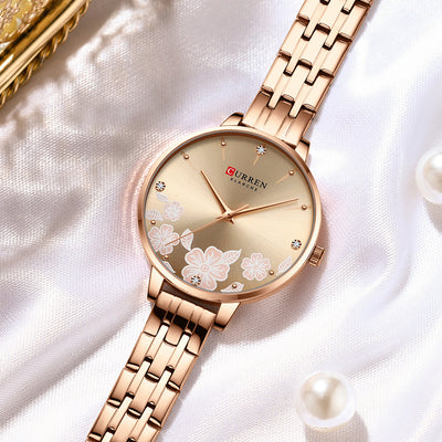 Women's Steel Belt Fashion Flower Casual Quartz Watch - Carvan Mart